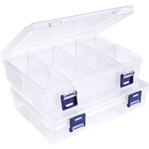 Héloise - 2 Pcs Storage Box Organizer Boxes with 8 Large Size Adjustable Compartments Transparent Grids Plastic Storage Box for Necklace, Jewelry,