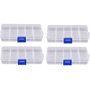 Héloise - 4 Pieces of Plastic Storage Boxes, 10 Compartments with Adjustable Compartments for Sorting Storage Boxes, Storing Earrings, Small Parts