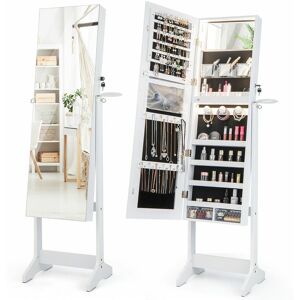 COSTWAY Free-Standing Jewelry Cabinet Full Length Mirror Jewelry Organizer w/ led Lights