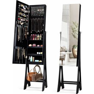 Costway - Freestanding Mirror Jewelry Cabinet Organizer w/ Full Length Mirror Built-in led