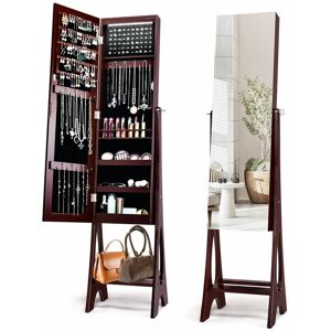 Costway - Freestanding Mirror Jewelry Cabinet Organizer w/ Full Length Mirror Built-in led