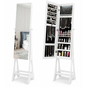 COSTWAY Freestanding Mirror Jewelry Cabinet Organizer w/ Full Length Mirror Built-in led