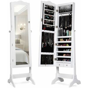 Costway - Jewellery Cabinet Free Standing Lockable Jewelry Armoire Organizer w/ led Lights