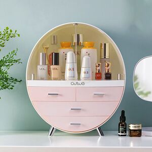 LIVINGANDHOME Cosmetic Organizer Vanity Storage Case with Drawers and Stand, Pink 34x18x40CM