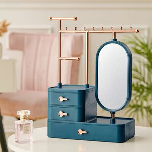 Livingandhome - Jewelry Organizer Makeup Storage Box with Mirror Necklace Eearring Display, Green