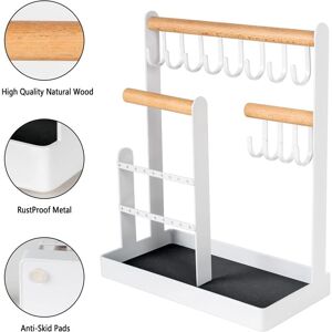 Xuigort - Jewelry Organizer Stand Holder, Metal and Wood 3 Tier Jewelry Display Earring Organizer Ring Tray and Hooks Stand Storage Necklaces