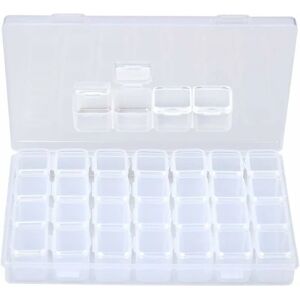 HÉLOISE Jewelry Storage Box Compartments, Clear Plastic Storage Boxes with 28 Small Grids - Organizer for Jewelry & Nail Accessories & Makeup Tools & Small