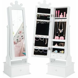 COSTWAY Kid's Jewelry Cabinet Armoire Full Length Dressing Mirror With 3 Storage Drawers