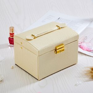 3 Tier Jewelry Box with Mirror, Pu Leather Lockable Jewelry Box for Necklaces, Rings and Bracelets, Yellow - Rhafayre