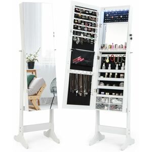 Costway - led Lights Jewellery Cabinet Free Standing Lockable Jewelry Armoire Organizer