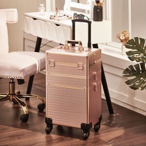 Livingandhome - 3in1 Cosmetic Train Case with Detachable Beauty Storage Box,Rose Gold