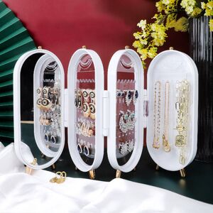 LIVINGANDHOME White Dust Proof Jewelry Earring Necklace Storage Box with Mirror