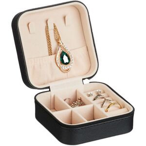 Jewellery Case, Small Jewellery Box, Rings & Necklaces, for Travelling, Mini Box, hbt: 5 x 10 x 10 cm, Black - Relaxdays