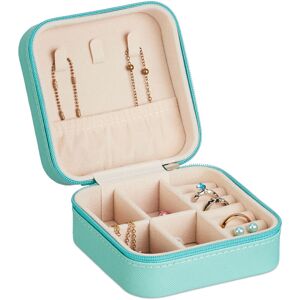 Jewellery Case, Small Jewellery Box, Rings & Necklaces, Mini Box for Travel, hwd: 5 x 10 x 10 cm, Turquoise - Relaxdays