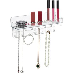 Jewellery Holder, Adhesive, for Necklaces, Earrings & Bracelets, with Shelf, hwd: 12 x 30 x 8 cm, Transparent - Relaxdays