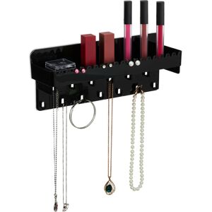 Jewellery Holder, Adhesive, for Necklaces, Earrings & Bracelets, with Shelf, HxWxD: 12 x 30 x 8 cm, Black - Relaxdays