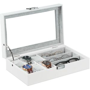 Relaxdays Jewellery Box, Leather Look, Storage for Bracelets, Glasses & Watches, Organiser, HWD: 9 x 33 x 20.5 cm, White