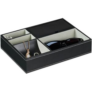 Jewellery Tray, 5 Compartments, Modern Storage Box, hwd: 5 x 25.5 x 18.5 cm, Organiser, Drawer Insert, Black - Relaxdays