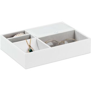 Jewellery Tray, 5 Compartments, Modern Storage Box, hwd: 5 x 25.5 x 18.5 cm, Organiser, Drawer Insert, White - Relaxdays