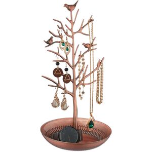 Relaxdays - Jewellery Tree, Stand with Tray, h x w x d: approx. 30 x 16 x 15 cm, Metal, Rose Gold