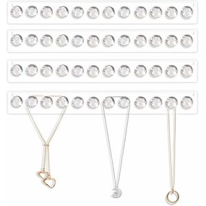 Set of 4 Clear Acrylic Necklace Wall Racks with 12 Diamond Shaped Hooks - Rhafayre