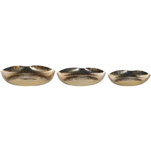 BELIANI Set of 3 Decorative Trays Trinket Jewellery Dish Metal Textured Gold Ujung - Gold