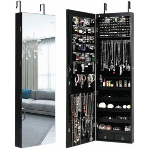 COSTWAY Wall-mounted Jewelry Storage Cabinet Door Hanging Jewelry Armoire w/ Full Mirror