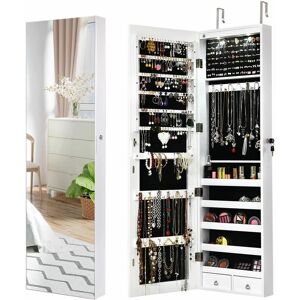 COSTWAY Wall-mounted Jewelry Storage Cabinet Door Hanging Jewelry Armoire w/ Full Mirror