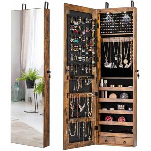 COSTWAY Wall-mounted Jewelry Storage Cabinet Door Hanging Jewelry Armoire w/ Full Mirror