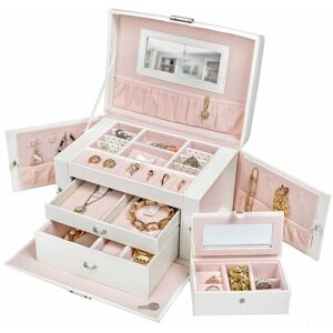 TECTAKE Jewellery box with mirror incl. key - girls jewellery box, wooden jewellery box, jewellery storage - white