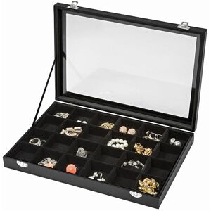 TECTAKE Jewellery box with 24 storage compartments - girls jewellery box, wooden jewellery box, jewellery storage - black