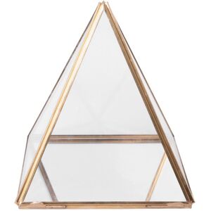 TLILY Glass Jewelry Box Golden Geometric Decorative Pyramid Ring Holders for Wedding Birthday Gift L