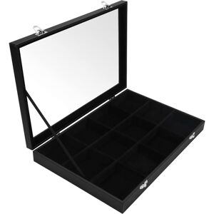 Sollbry - Black Velvet Jewelry Organizer with 12 Sections & Glass Lid - Felt Jewelry Tray with Adjustable Compartments - Storage for Earrings, Rings,