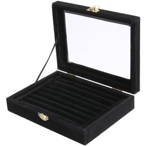 Tlily - Velvet Glass Ring Earring Jewelry Display Organizer Box Tray Holder Storage Case, Black