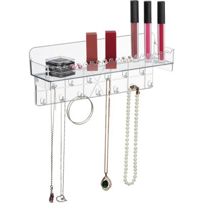 Jewellery Holder, Adhesive, for Necklaces, Earrings & Bracelets, with Shelf, hwd: 12 x 30 x 8 cm, Transparent - Relaxdays Jewellery Holder, Adhesive, for Necklaces, Earrings & Bracelets, with Shelf, hwd: 12 x 30 x 8 cm, Transparent - Relaxdays