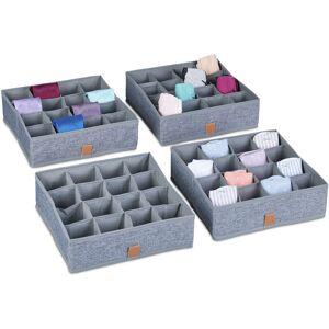 Relaxdays Set of 4 Underwear Organiser, Storage Box for Socks & Underwear, Wardrobe Organiser, HWD: 9 x 29 x 29 cm, Grey