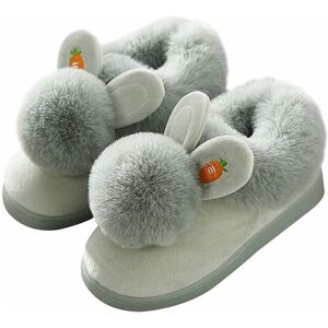 Denuotop - Girls Rabbit Slippers Women's Non-Slip Indoor Slippers Winter Warm Plush Shoes(38-39)