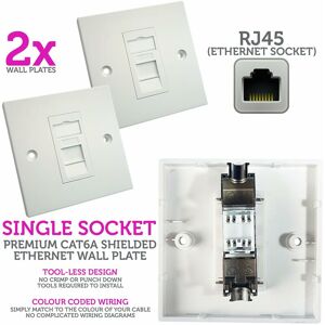 Loops - 2x Single CAT6a Shielded Wall Plate Tool less RJ45 Ethernet Data Socket Outlet