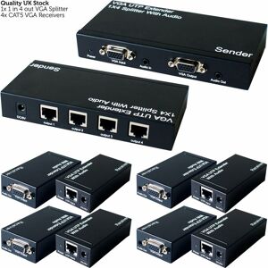 LOOPS 4 Port Way vga & Audio Over Single CAT5e CAT6 Splitter pc Distribution Extender