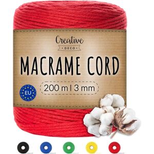 CREATIVE DECO Cotton Macrame Cord 3 mm x 200 m Red CREATIVE DECO Cotton Macrame Cord 3 mm x 200 m Red