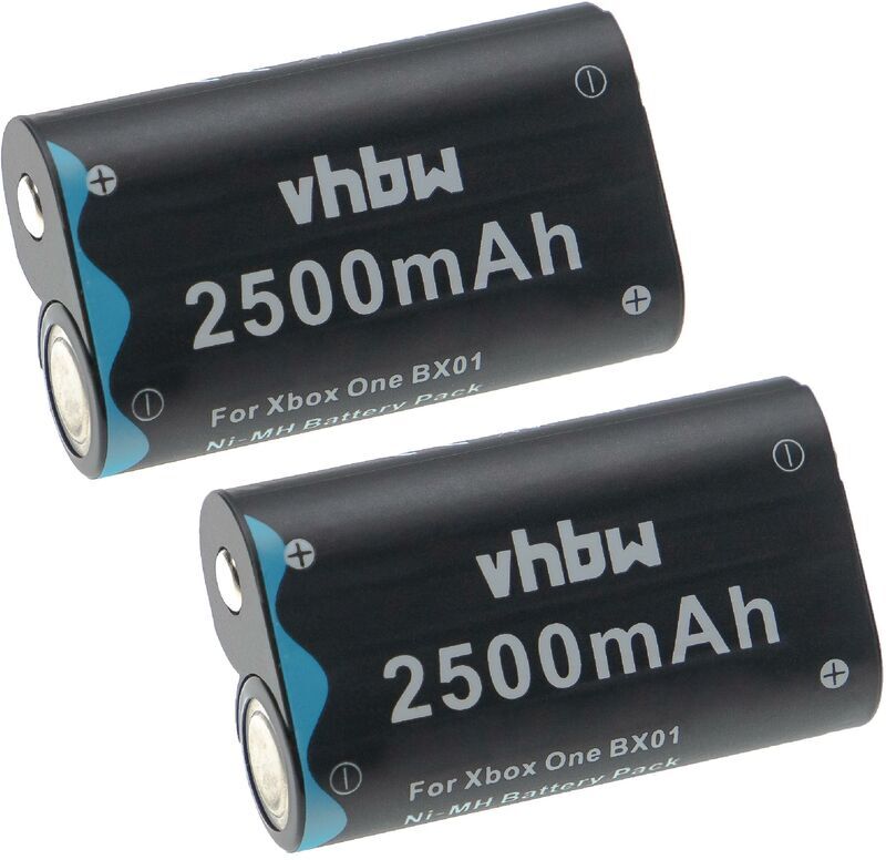 2x Replacement Battery compatible with Microsoft XBox One, One s, One x, One Elite Games Console Controller (2500 mAh, 2.4 v, NiMH) - Vhbw