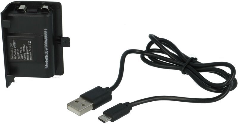 Vhbw - 2x Battery compatible with Microsoft Xbox One Wireless Controller Games Console(1200mAh, NiMH) Black + Cover + usb Charging Cable