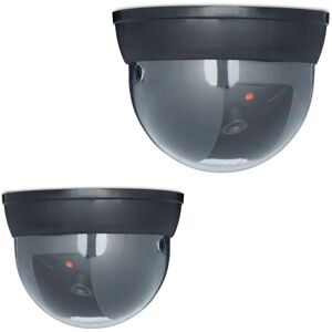 Dummy Camera, 2x Set, Dome Shaped, Blinking, Flashing led Light, Indoor & Outdoor, Burglar Deterrent, Silver - Relaxdays