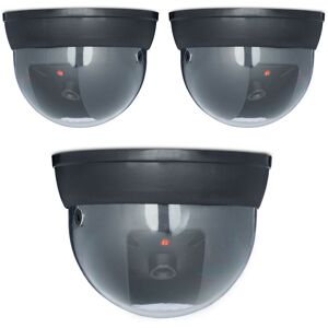 Dummy Camera, 3x Set, Dome Shaped, Blinking, Flashing led Light, Indoor & Outdoor, Burglar Deterrent, Silver - Relaxdays