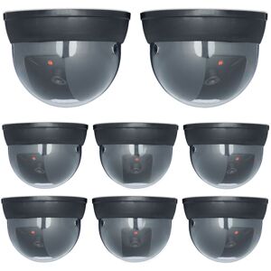 Dummy Camera, 8x Set, Dome Shaped, Blinking, Flashing led Light, Indoor & Outdoor, Burglar Deterrent, Silver - Relaxdays