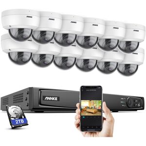 Annke - 12×Dome Cameras 4K Outdoor PoE Security System with 16 Channel PoE NVR,24/7 Surveillance Recording exir 2.0 Night Vision - 2TB hdd