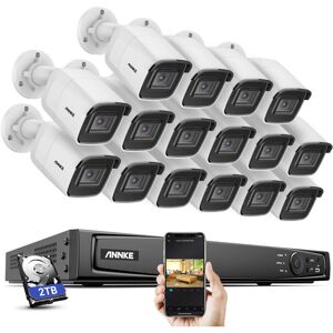 Annke - 16 Channel H.265+ PoE Security System,24/7 Surveillance Recording,4K PoE Security Camera System 16× Bullet Cameras,IP67 Weatherproof - 2TB hdd