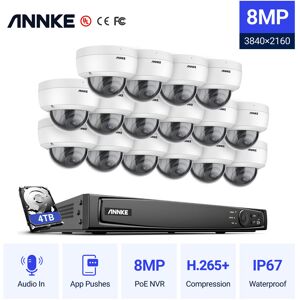 Annke - 16×Dome Cameras exir 2.0 Night Vision,IP67 Weatherproof,6 Channel PoE nvr with 24/7 Surveillance Recording,Built-in Mic & sd Card Slot - 4TB