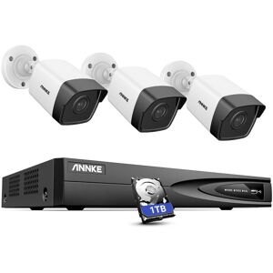 ANNKE 4CH PoE NVR 5MP Super HD IP Security Camera System H.265+ Audio Record Night Vision IP67 Weatherproof CCTV Kit 3Camera - 1TB HDD