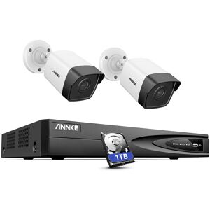 Annke - 4CH PoE nvr 5MP Super hd ip Security Camera System H.265+ Audio Record Night Vision Outdoor IP67 Weatherproof 2Camera cctv Kit - 1TB hdd